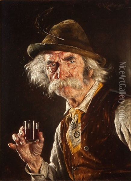 Portrait Of A Man Holding A Glass Of Wine Oil Painting - Carl Kronberger