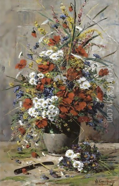 Poppies, Margories, And Cornflowers Oil Painting - Eugene Henri Cauchois