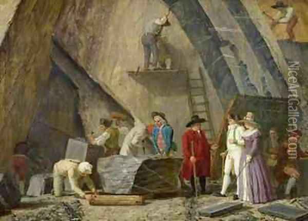 Extracting Sainte Anne Marble from a Quarry Oil Painting - Leonard Defrance