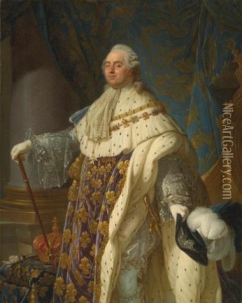Portrait Of King Louis Xvi In Full Coronation Regalia Oil Painting - Antoine-Francois (Calet) Callet