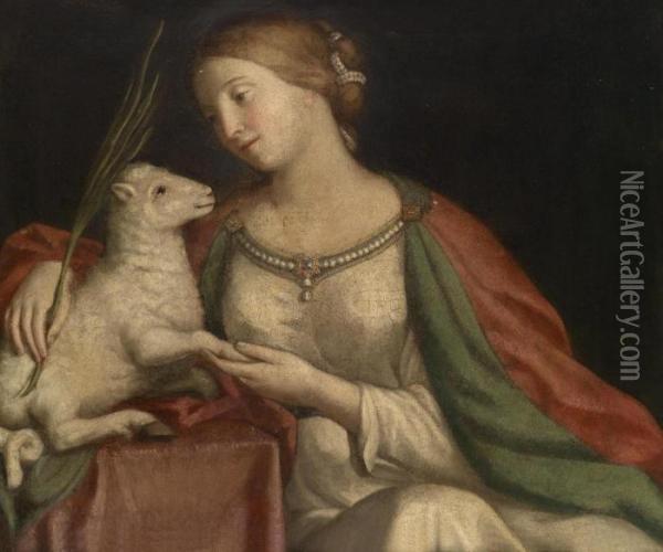 Saint Agnes; The Penitent Magdalene Oil Painting - Marcantonio Franceschini