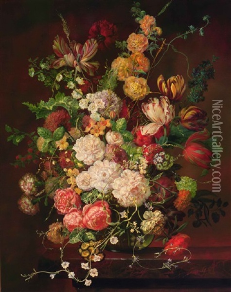 Still Life Of Flowers Oil Painting - Georg Seitz