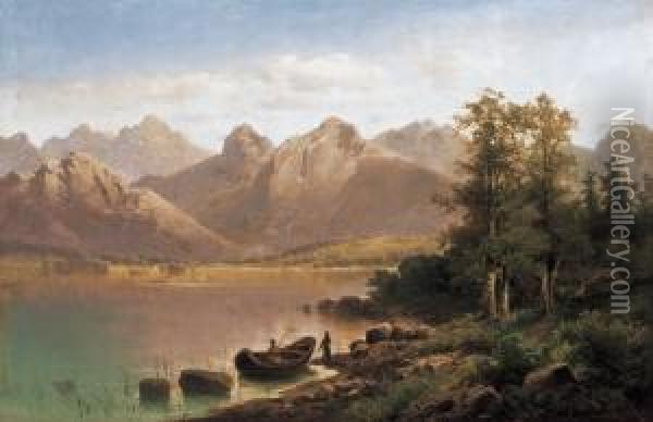 Landscape In The Alps With Lakelet Oil Painting - Anton Pick
