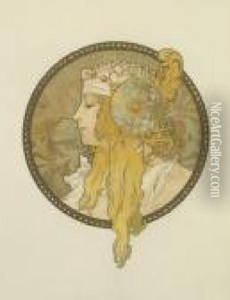 Tete Byzantine - Blonde Oil Painting - Alphonse Maria Mucha