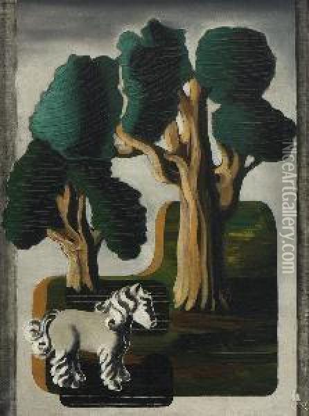 Weisses Pferd Mit Baumen. 1927/28 Oil Painting - Heinrich Hoerle
