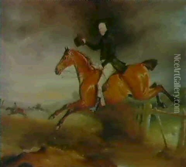 Mr. George Marriott On His Bay Hunter Taking A Fence Oil Painting - John E. Ferneley