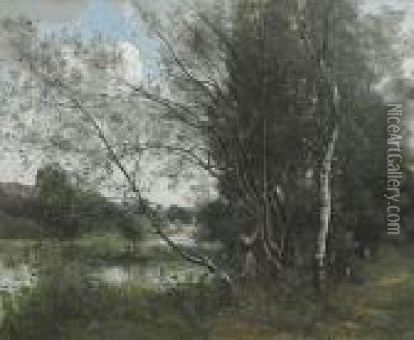 Ville-d'avray, L'etang A L'arbre Penche Oil Painting - Jean-Baptiste-Camille Corot