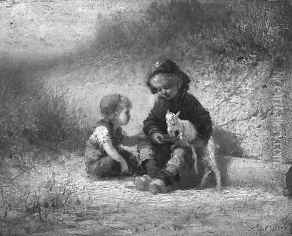 Children feeding a goat Oil Painting - Ferdinand Carl Sierich