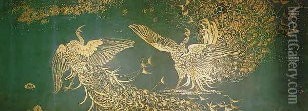 Fighting Peacocks Oil Painting - James Abbott McNeill Whistler