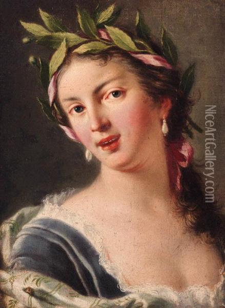 Portrait Of A Lady, Bust-length, In A Blue Dress, Crowned With Alaurel Wreath Oil Painting - Luigi Crespi