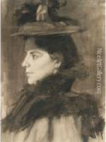 Art School Model Poses In A Hat Oil Painting - Edward Charles Volkert