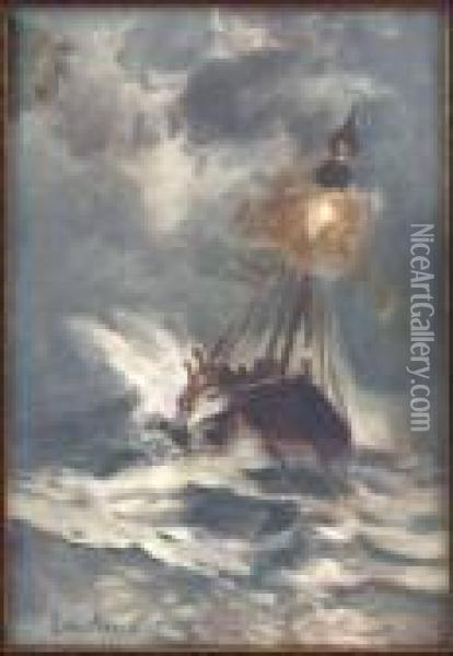 Ship In Turbulent Seas Oil Painting - Edward Moran
