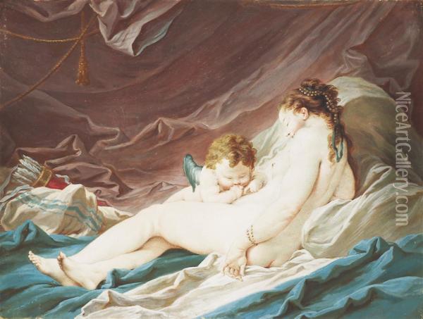 Venus Et Cupidon Endormis Sur Un Lit Oil Painting - Jacques Charlier
