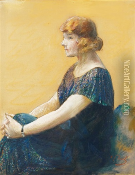 Jeune Femme Sur Fond Jaune Oil Painting - Elie Anatole Pavil