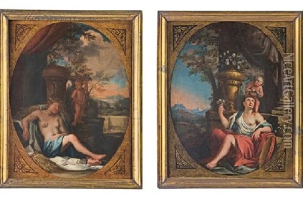 La Primavera Y El Verano (pair) Oil Painting - Giulio Carpioni