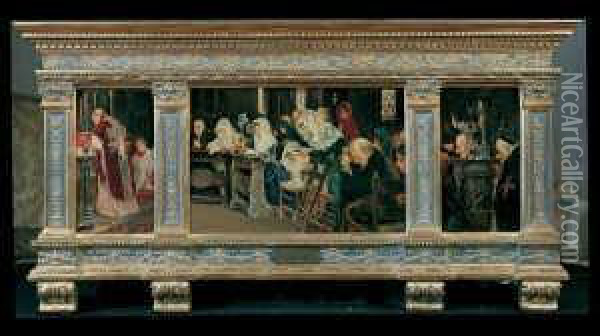 Bei Der Heiligen Messe. Triptychon. Oil Painting - Jose Gallegos Y Arnosa