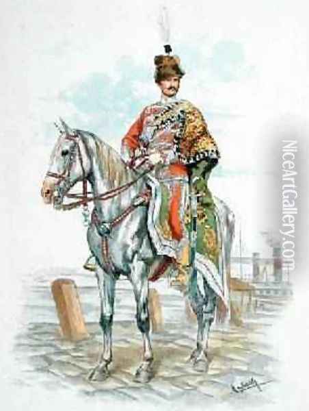 Officer of the Royal Hungarian Guard from Paris Illustre Oil Painting - Felicien baron de Myrbach-Rheinfeld