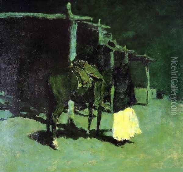 Waiting in the Moonlight Oil Painting - Frederic Remington