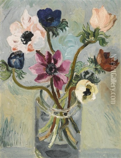 Anemones In A Glass Jar Oil Painting - Christopher Wood