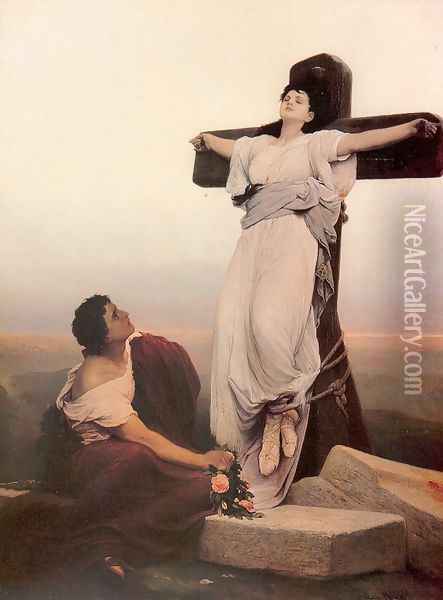A Christian Martyr on the Cross (Saint Julia) Oil Painting - Gabriel Cornelius Ritter von Max