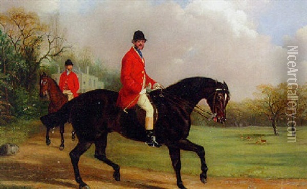 Huntsmen Before A Country House Oil Painting - George Henry Laporte
