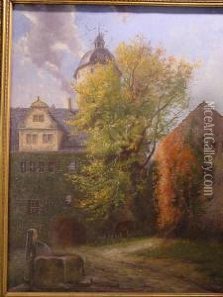 Eschwege, Burghof Im Schlos Ranis Oil Painting - F.A. Elmar Von Eschwege