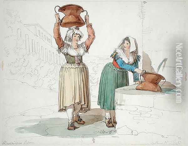 Women at the Fountain in Tivoli, 1820 Oil Painting - Bartolomeo Pinelli