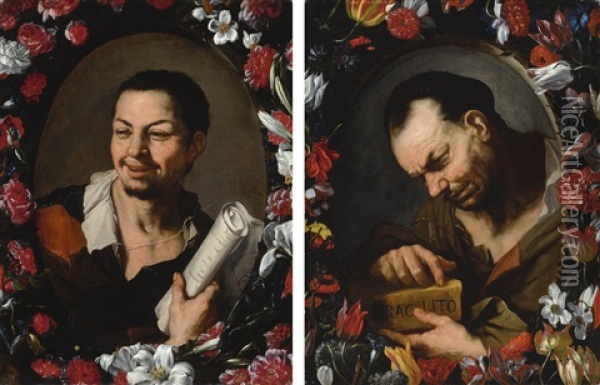 Democritus And Heraclitus: A Pair Oil Painting - Luca Giordano
