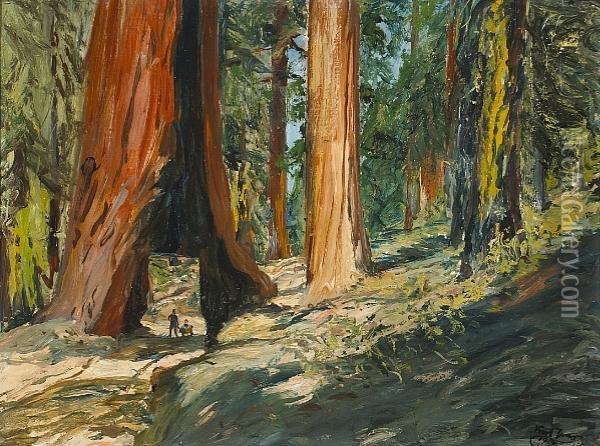 Redwoods, Yosemite National Park, 1919 Oil Painting - Karl H. Yens