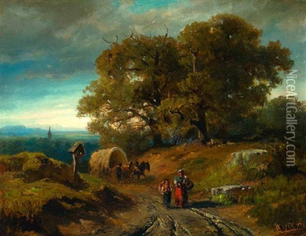 Heimkehrende Bauern Mit Pferdefuhrwerk Oil Painting - Gustav Meissner