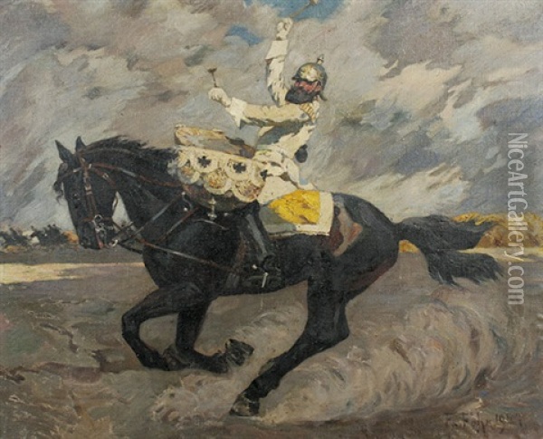 Trommelnder Kavallerist Zu Pferde Oil Painting - Friedrich Fehr