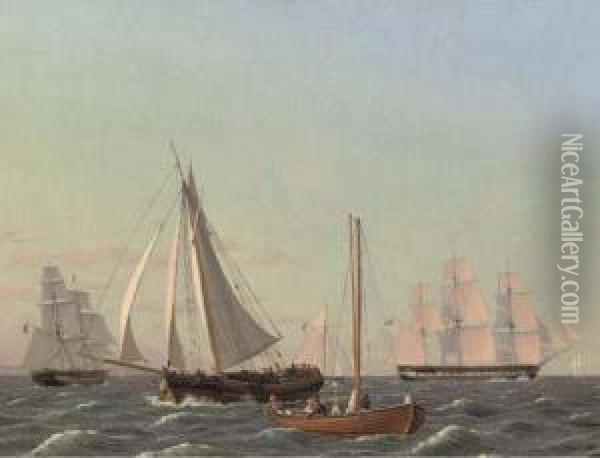 Ships Tacking To Windward Oil Painting - Christoffer Wilhelm Eckersberg