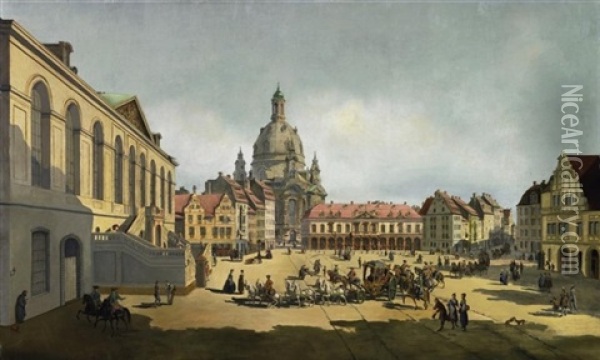 Der Neumarkt In Dresden Vom Judenhofe Aus Oil Painting - Bernardo Bellotto