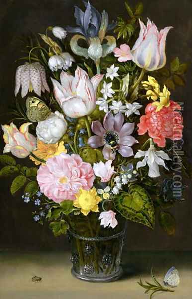 Still life of a bouquet of flowers including variegated tulips, bluebells, forget-me-nots and lily-of-the-valley (2) Oil Painting - Ambrosius the Elder Bosschaert