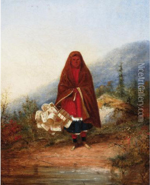 Indian Basket Seller Oil Painting - Cornelius Krieghoff