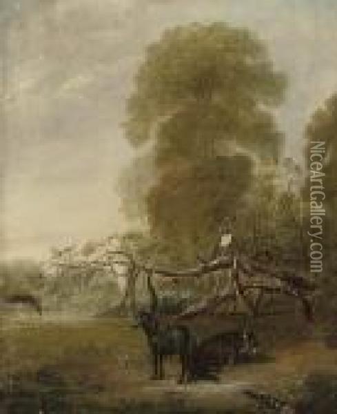 Ribston Apple Tree With Favorite Pony And Donkey Oil Painting - John Snr Ferneley