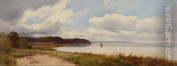 Exmouth Coastal Landscape, And Another Similar Oil Painting - Frederick John Widgery