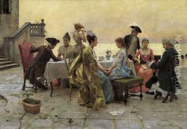 On The Terrace Oil Painting - Federico Andreotti