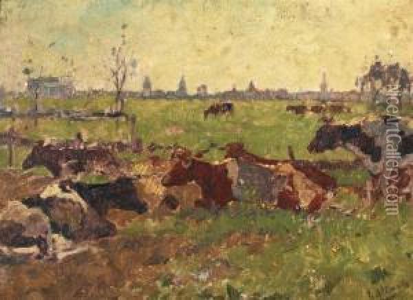 Rustende Koeien In Weide Oil Painting - Gerard Altmann
