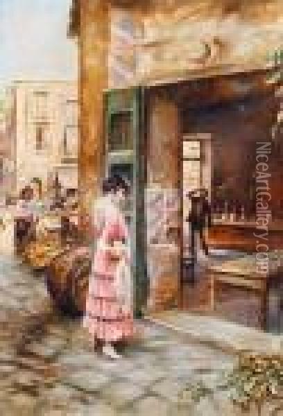 At The Market Oil Painting - Vincenzo Migliaro
