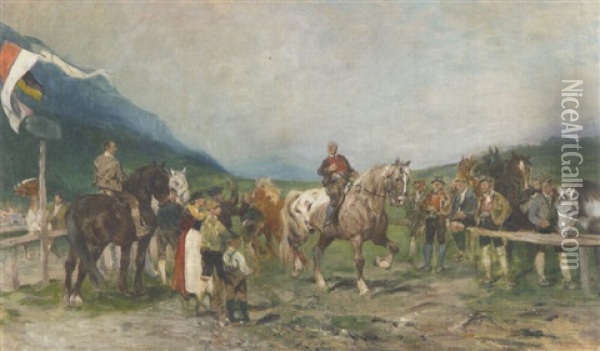 Pferdemarkt In Tirol Oil Painting - Julius von Blaas