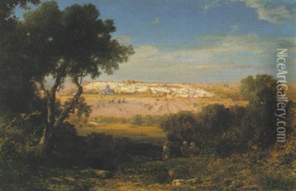 A View Of Jerusalem Oil Painting - Karl Paul Themistocles von Eckenbrecher