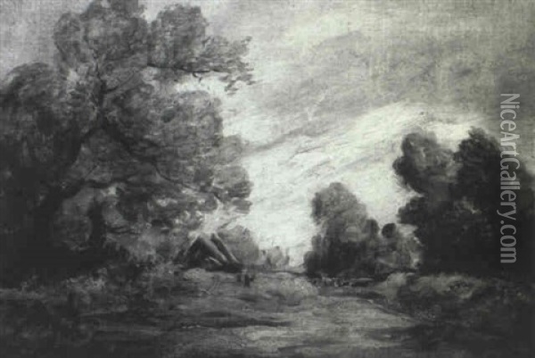 A Wooded Landscape With A Cottage Oil Painting - John Constable