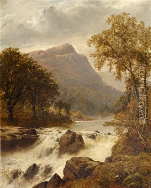 Welsh Mountainous River Landscapes (pair) Oil Painting - Thomas Stanley Barber