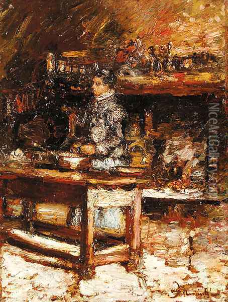 Woman in the kitchen Oil Painting - Adolphe Joseph Thomas Monticelli