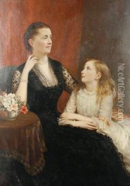 Portrait Of A Mother And Daughter Oil Painting - Samuel Sidley