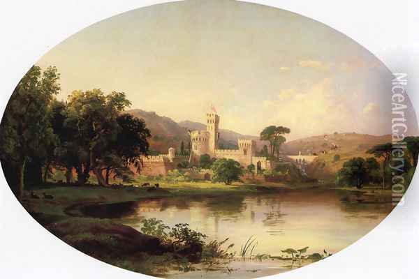 Castle by a Lake Oil Painting - Jasper Francis Cropsey