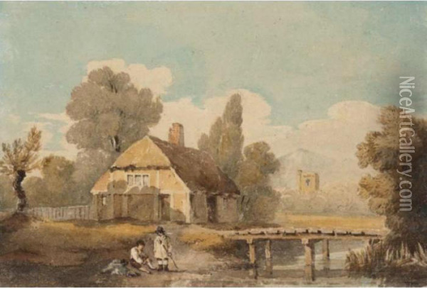 Cottage By A Stream Oil Painting - David I Cox