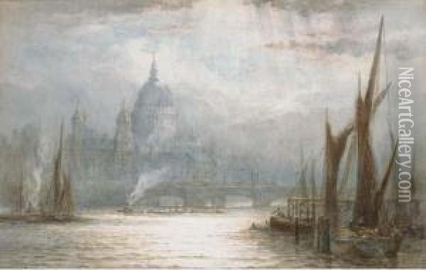 St. Paul's Cathedral And Waterloo Bridge Oil Painting - James Alphege Brewer