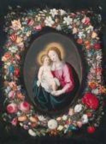 Ein Medaillon Mit Der Madonna Und Dem Christusknaben Oil Painting - Jan Brueghel the Younger